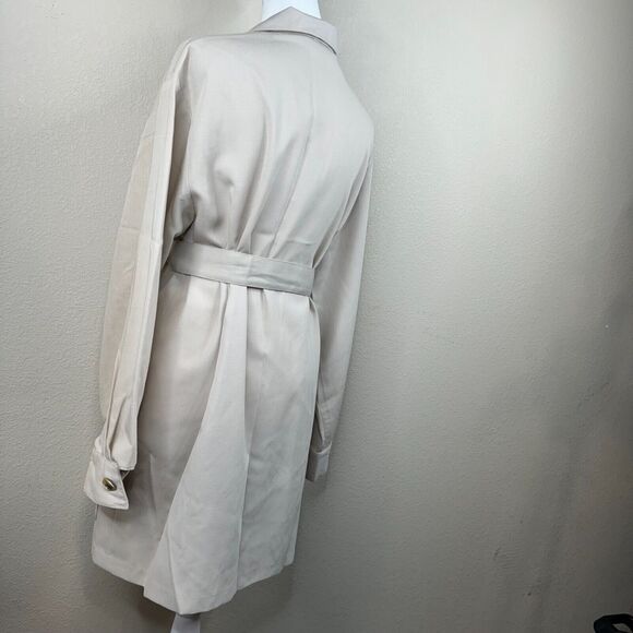 Ego Women's Button Front Trench Coat Tie Waist Long Sleeve Gray - Picture 5 of 15